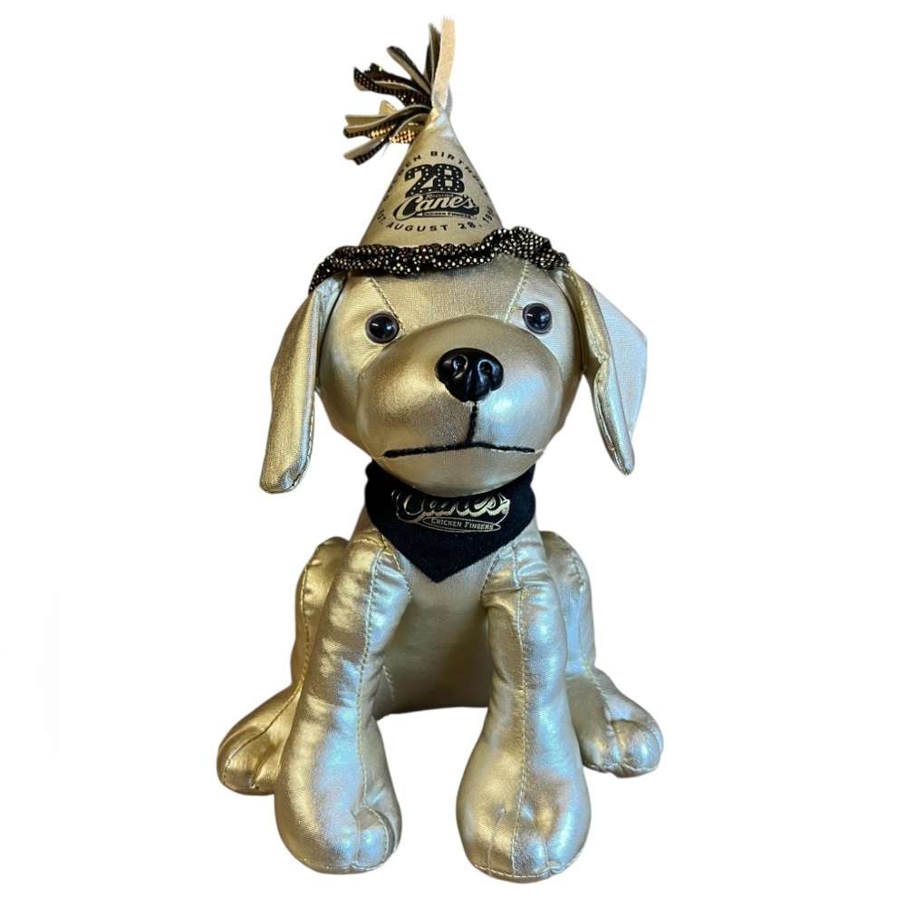 RAISING CANE’S 28th Golden Birthday Plush Dog Puppy Metallic Collectible Gift